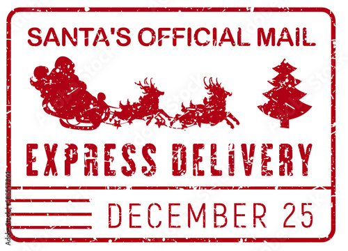 Christmas mail stamp with Santa and tree photo