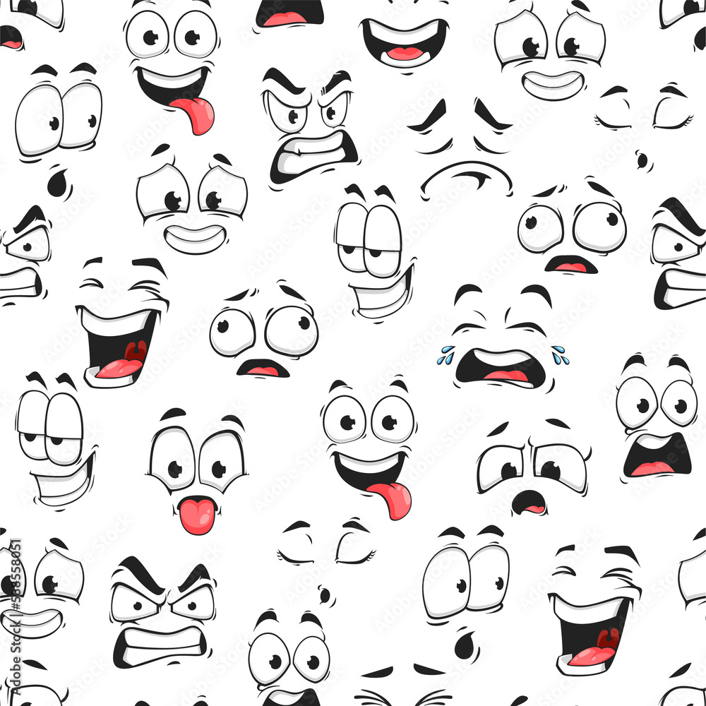 Fototapeta premium Cartoon face and emoji characters seamless pattern