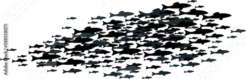 Fish school or shoal silhouette, plenty small cod
