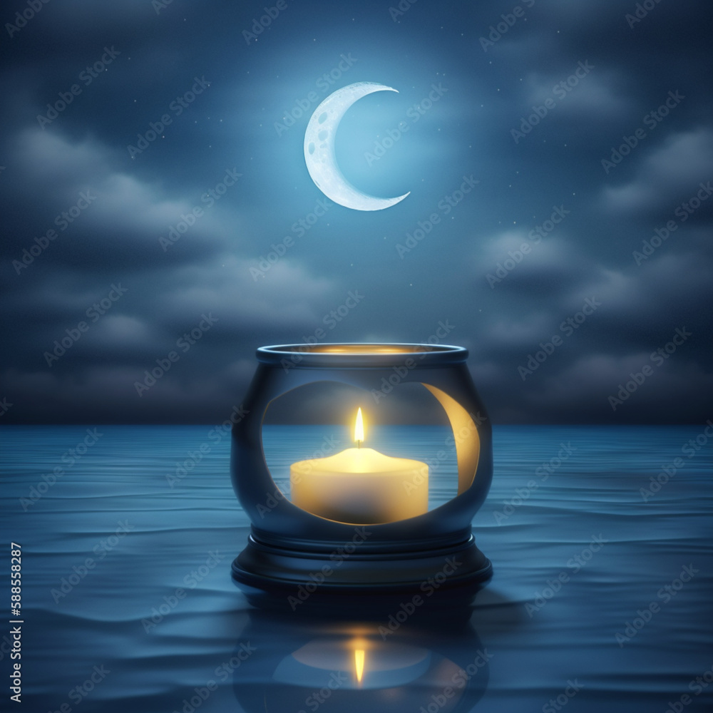 A black lantern with a yellow light on it. Generative ai A black lantern with a yellow light on it. Generative ai