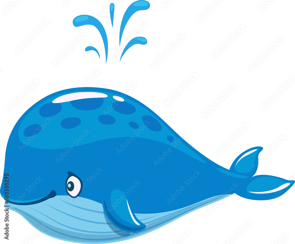 Cartoon blue whale character with water fountain Cartoon blue whale character with water fountain