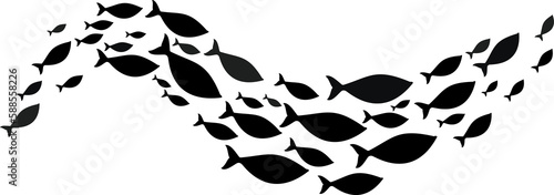 Slika na platnu Fish school or shoal silhouette, marine animals
