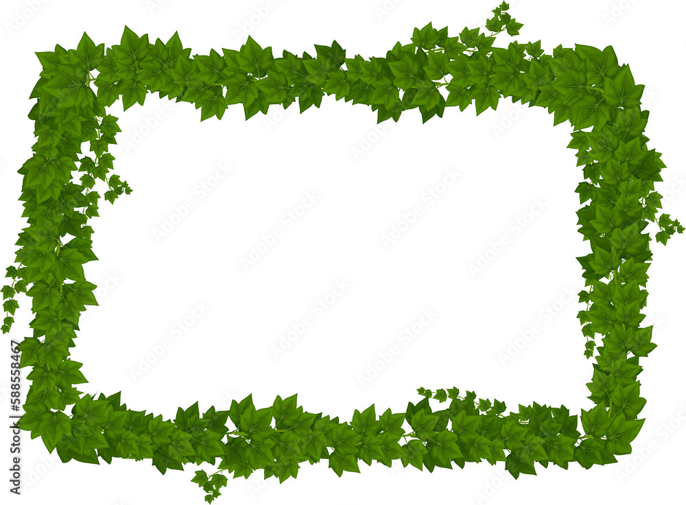 Ivy green leaves and lianas frame, plant border
