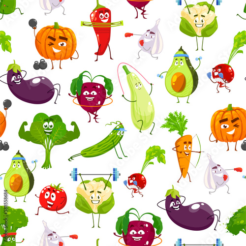 Cartoon vegetables on sport, pattern background