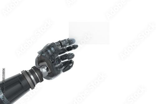 Cropped image of digital composite robotic arm holding blank placard