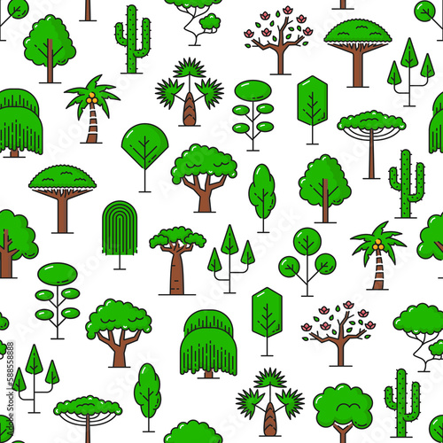 Jungle  forest and park trees seamless pattern
