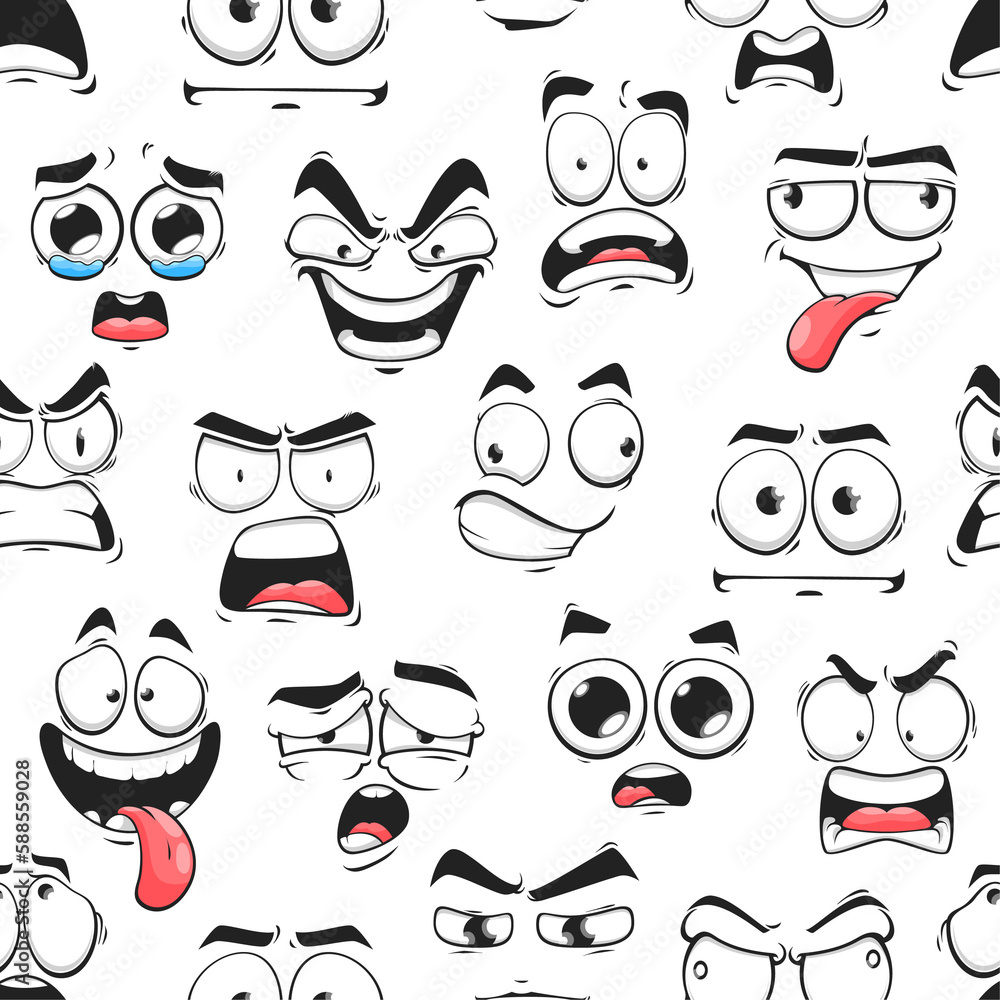 Cartoon emoji faces seamless pattern, background Stock Illustration ...