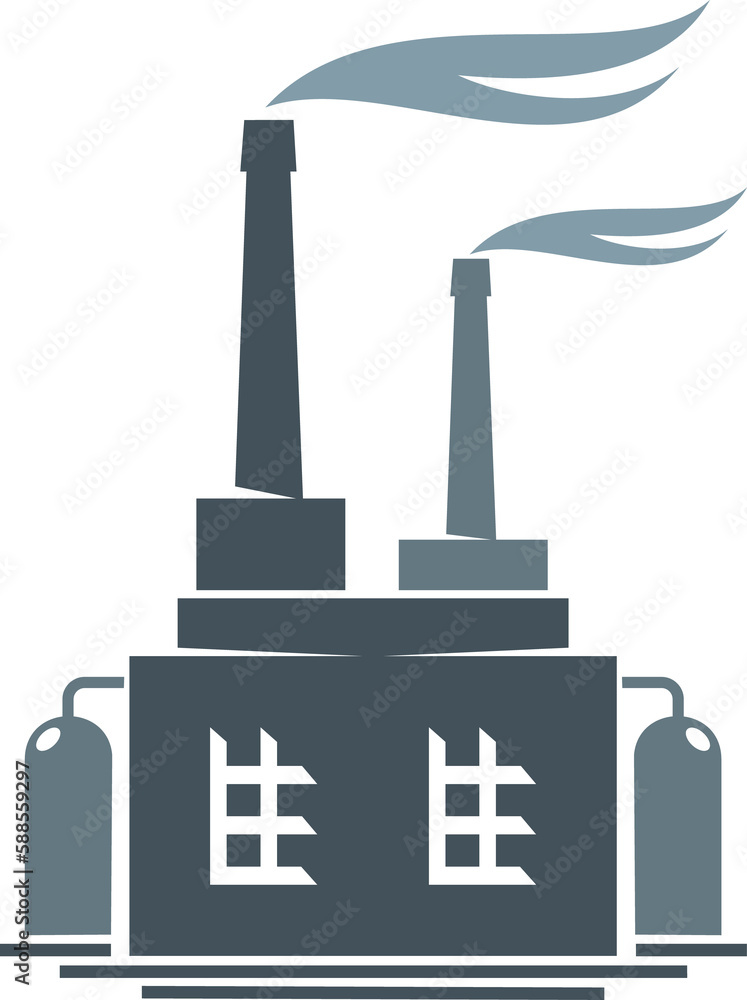 Factory building, power plant and industry icon Factory building, power plant and industry icon