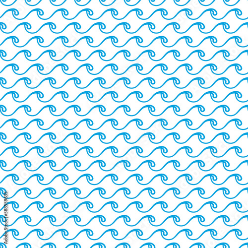 Blue ocean  sea waves seamless pattern background