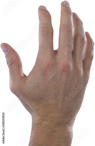 Cropped hand of person gesturing against invisible screen