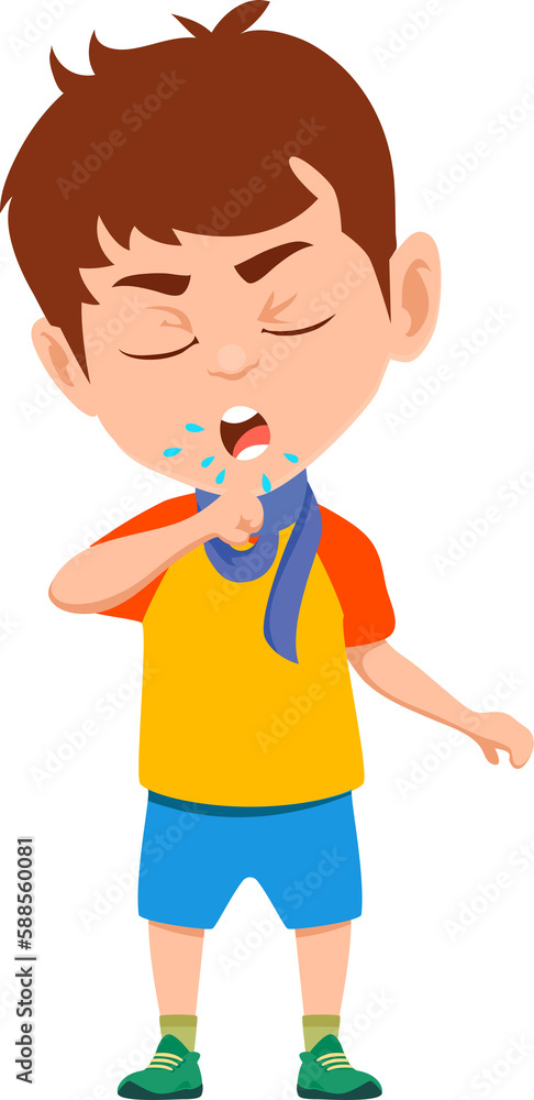 Kid cough, child with respiratory disease sick boy Kid cough, child with respiratory disease sick boy