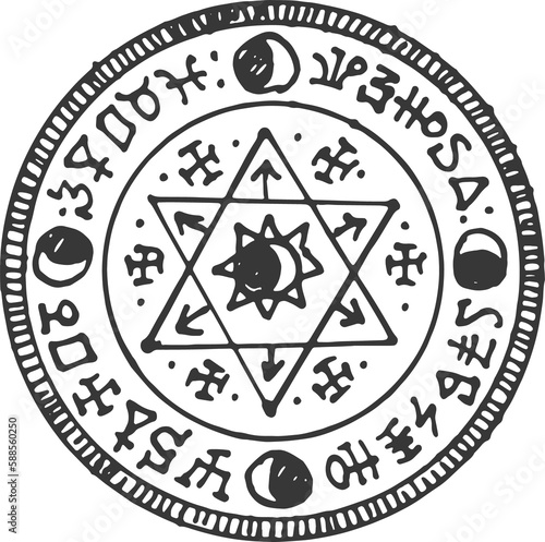Quadro em tela Magic masonry talisman with mystic ethnic symbols