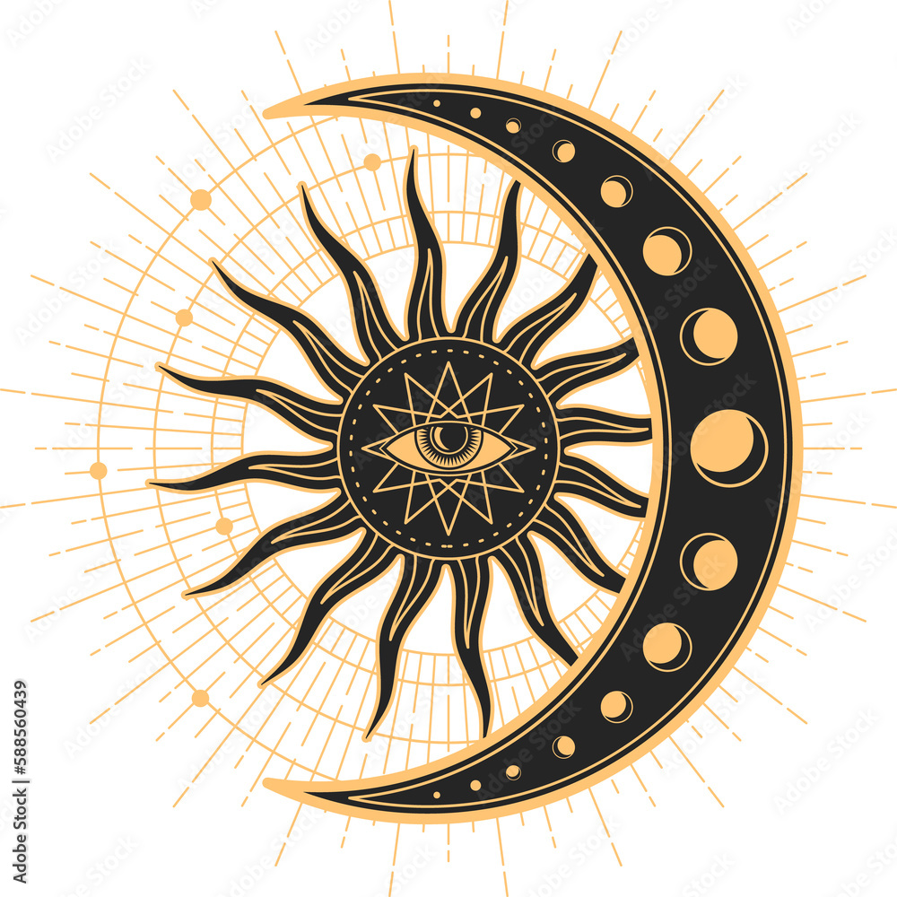 Magic tarot esoteric sign with eye and crescent Magic tarot esoteric sign with eye and crescent