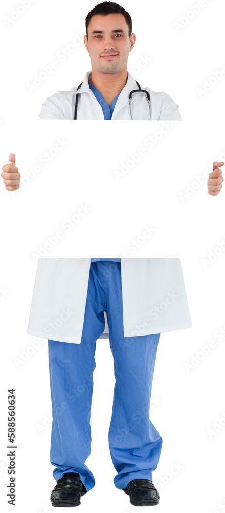 Portrait of a doctor holding a blank panel Portrait of a doctor holding a blank panel