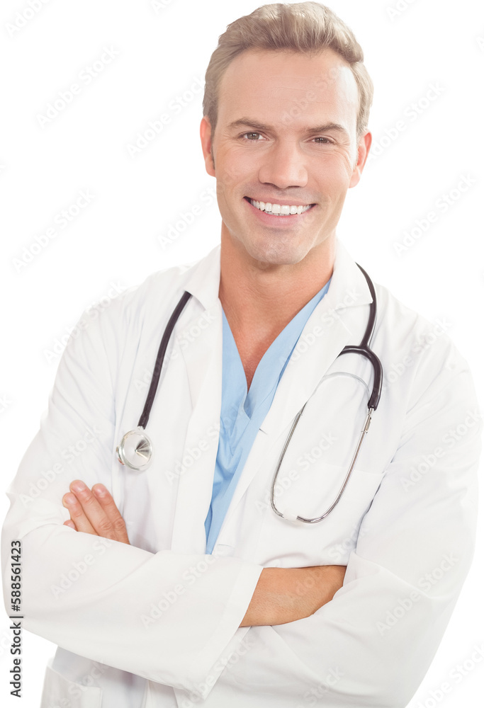 Portrait of cheerful doctor standing with arms crossed Portrait of cheerful doctor standing with arms crossed