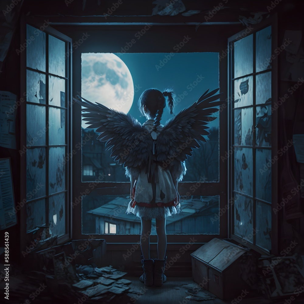 melancholy Japanese post apocalyptic clothes girl fairy with big boots