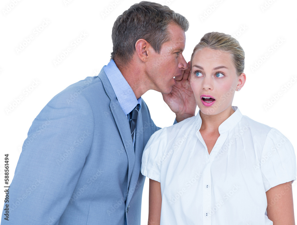 Businessman telling secret to a businesswoman Businessman telling secret to a businesswoman