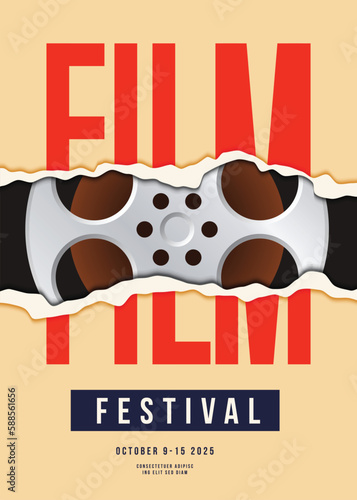 Movie and film festival poster design template backgroundn with film reel photo