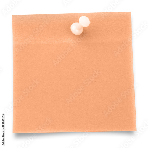 Sticky note with thumbtack on white background