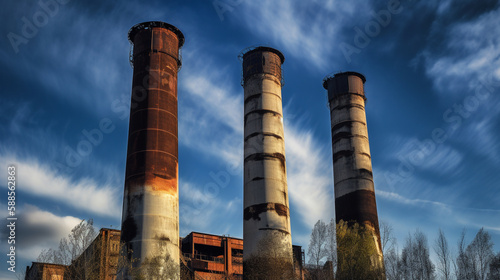 coal burned power plant chimneys Generative AI photo