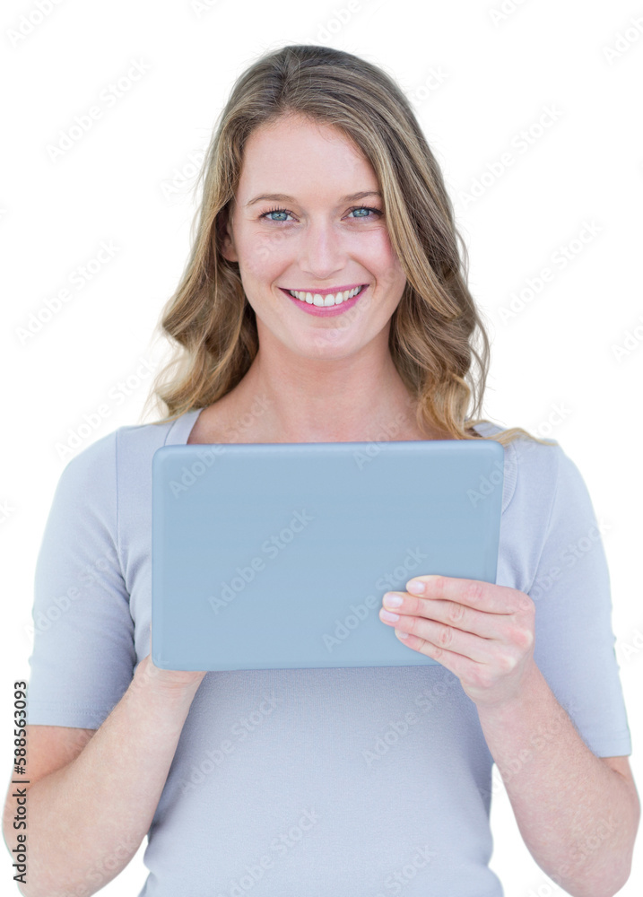 Portrait of happy woman holding digital tablet Portrait of happy woman holding digital tablet