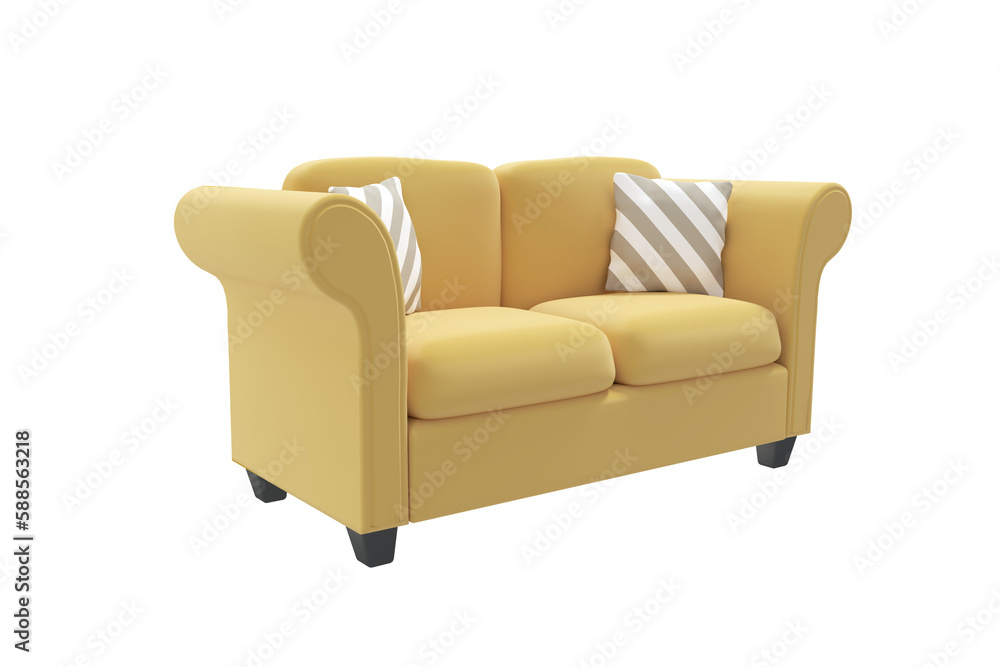Digitally composite image of yellow sofa with cushions 