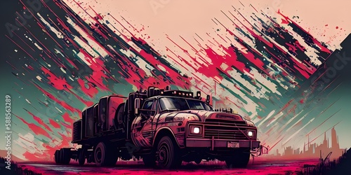 Artistic abstract painting of truck, digital art illustration, wallpaper, Generative AI