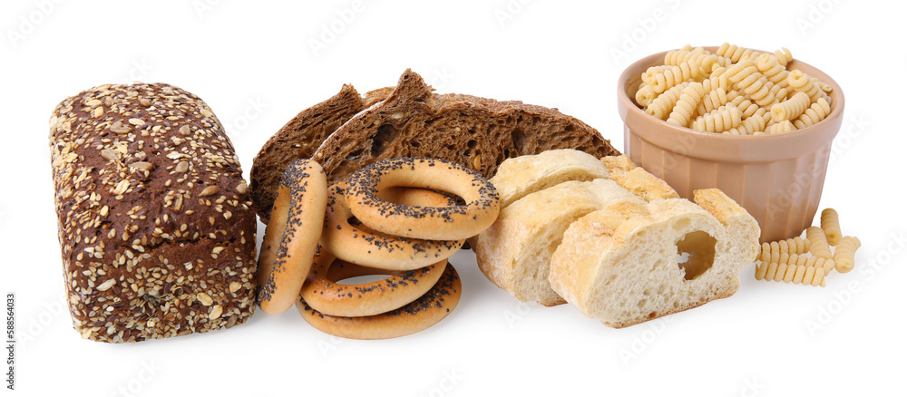 Different gluten free products on white background Different gluten free products on white background