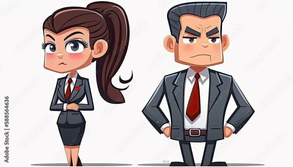 Cartoon character of business man with business woman on white background, Made by AI,Artificial intelligence Cartoon character of business man with business woman on white background, Made by AI,Artificial intelligence