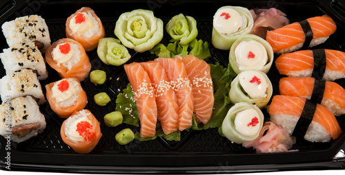 High angle view of fresh japanese food