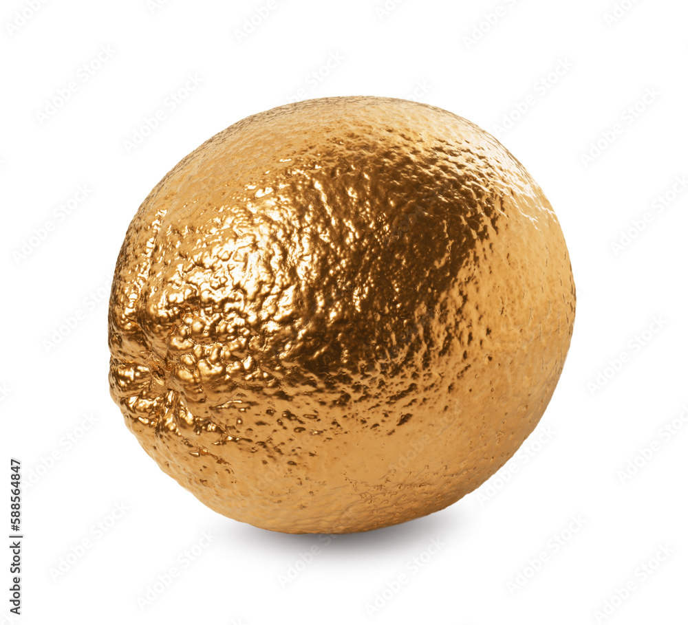 One shiny golden lemon on white background One shiny golden lemon on white background
