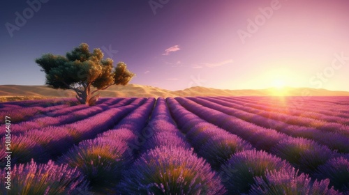 A Field of Lavender  Close-Up of Purple Blooms  Generative AI 