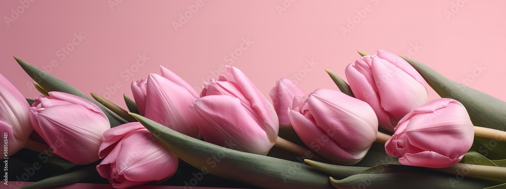 Obraz premium Soft pink Mother's Day banner featuring tulip bouquet