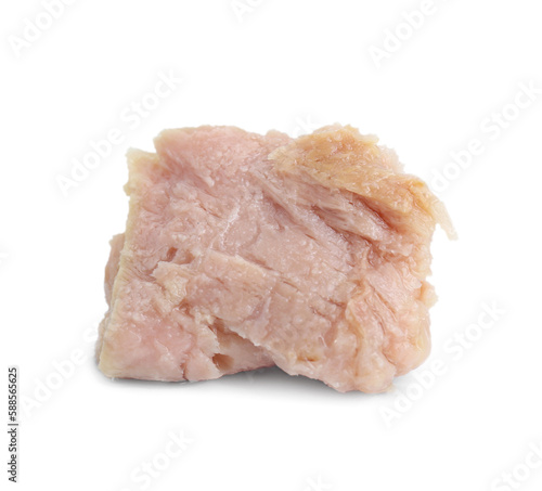 Delicious canned tuna chunk isolated on white