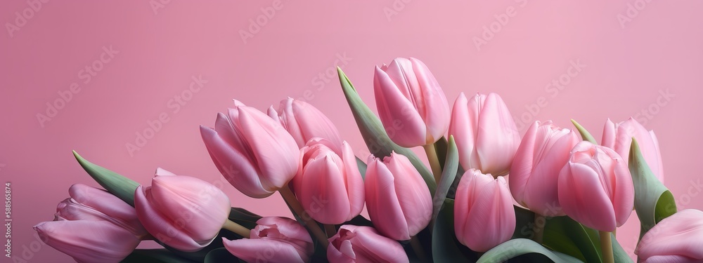 Obraz premium Delicate pink tulips in a Mother's Day holiday banner