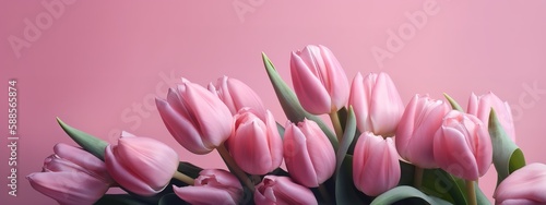 Delicate pink tulips in a Mother s Day holiday banner