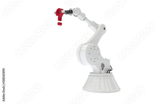 Robotic arm holding red question mark
