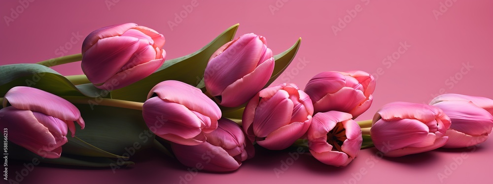 Fototapeta premium Pink tulip bouquet on matching background for Mother's Day