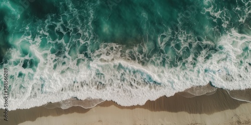 Spectacular top view of tropical sea waves from drone