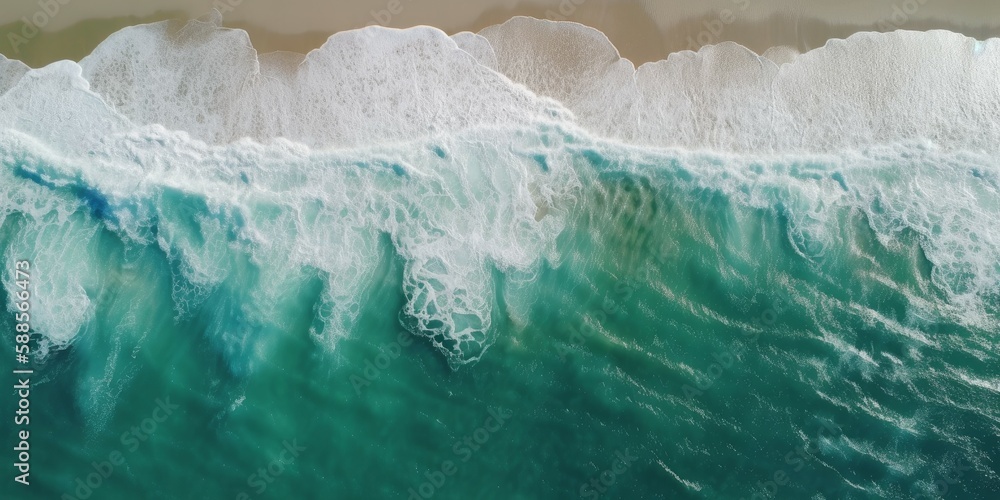 Obraz premium Spectacular top view of tropical sea waves from drone