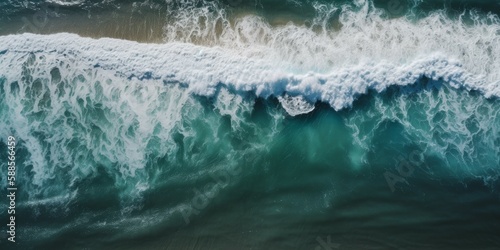 Spectacular top view of tropical sea waves from drone