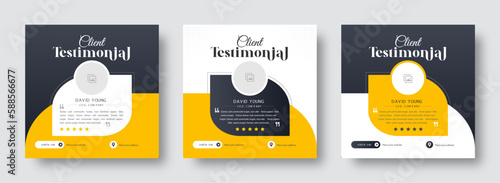 Client feedback or customer testimonial social media post design template. Client testimonial or Customer feedback social media banner template. Customer review banner set. Testimonial banner design.