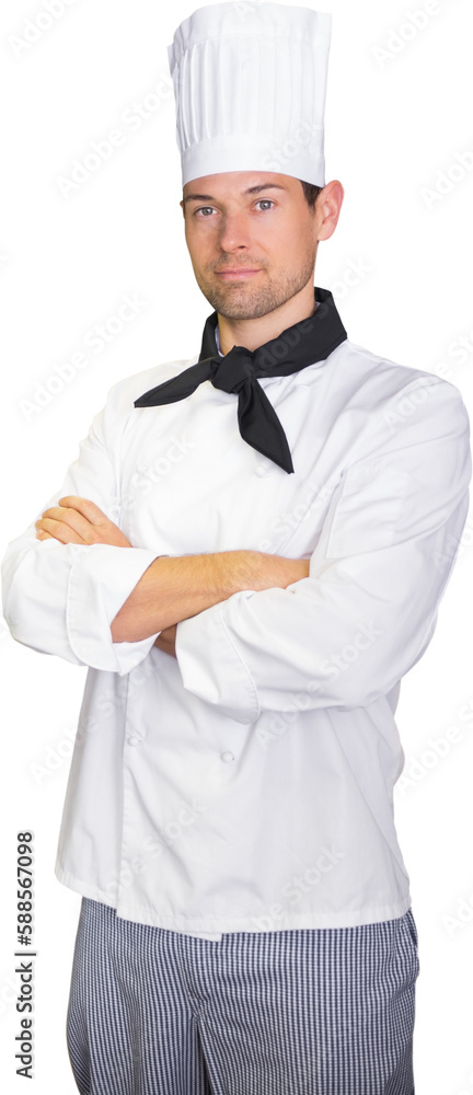 Serious male cook with arms crossed in the kitchen