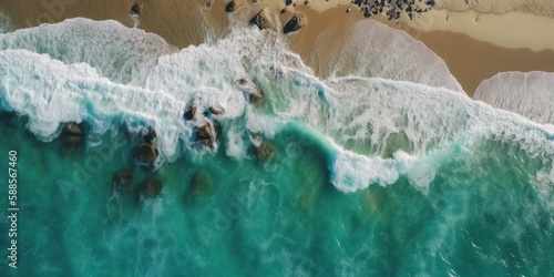 Breathtaking aerial view of tropical beach waves © Fernando