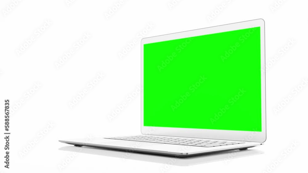 Laptop Mock-Up and green screen on work desk in white room. Designed in minimal. Can be used for background in education or business. 3D Render. Laptop Mock-Up and green screen on work desk in white room. Designed in minimal. Can be used for background in education or business. 3D Render.