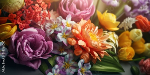 Varied bouquet in colorful Mother s Day spring banner