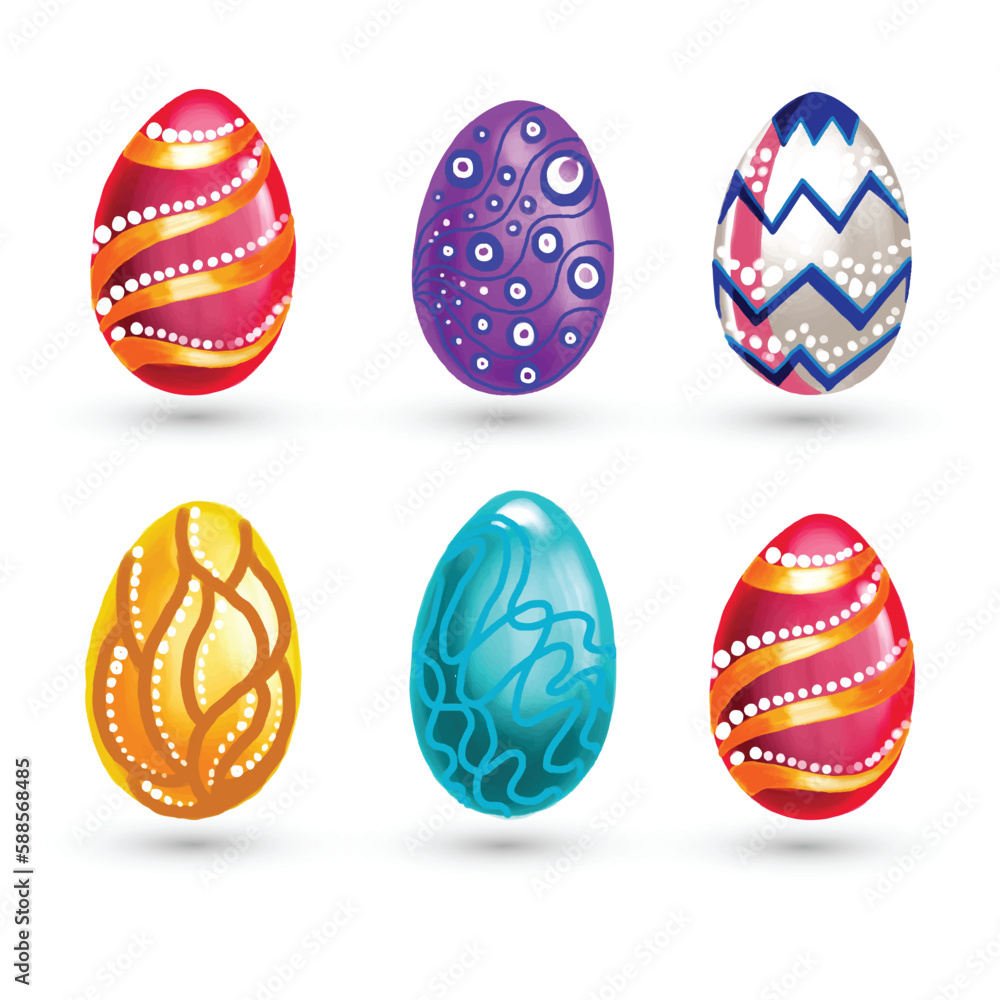 Fototapeta premium Happy easter colorful painted egg set design