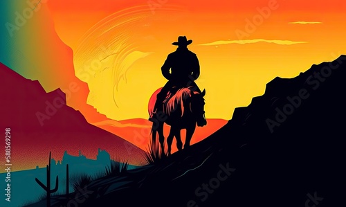 Silhouette of Cowboy and Horse