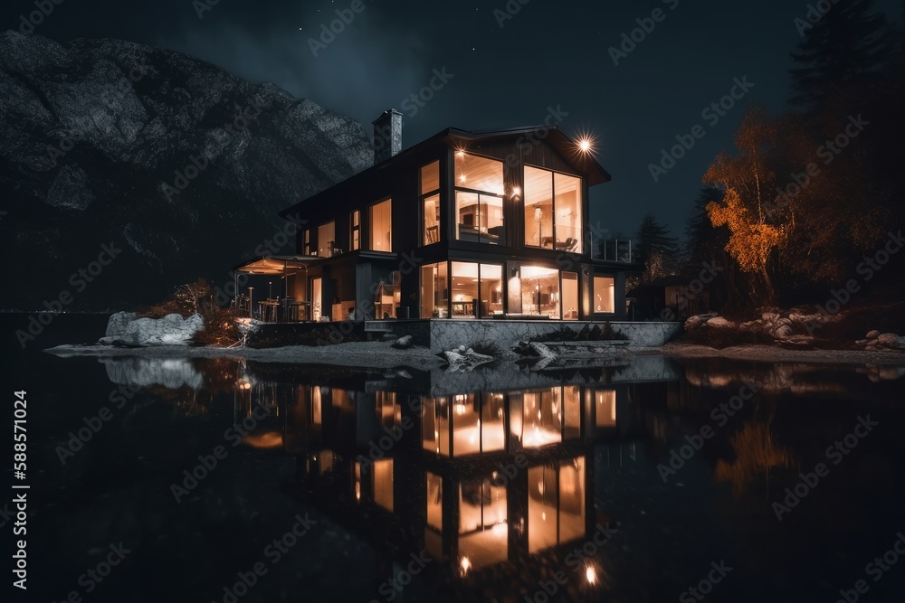 Fototapeta premium house at night made with generative ai