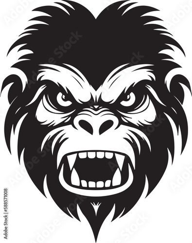 Fototapeta Naklejka Na Ścianę i Meble -  Gorilla head isolated on white background, Black and white, line art usable for mascot, shirt, t shirt, icon, logo, label, emblem, tatoo, sign, poster, Vintage, emblem design. Vector illustration